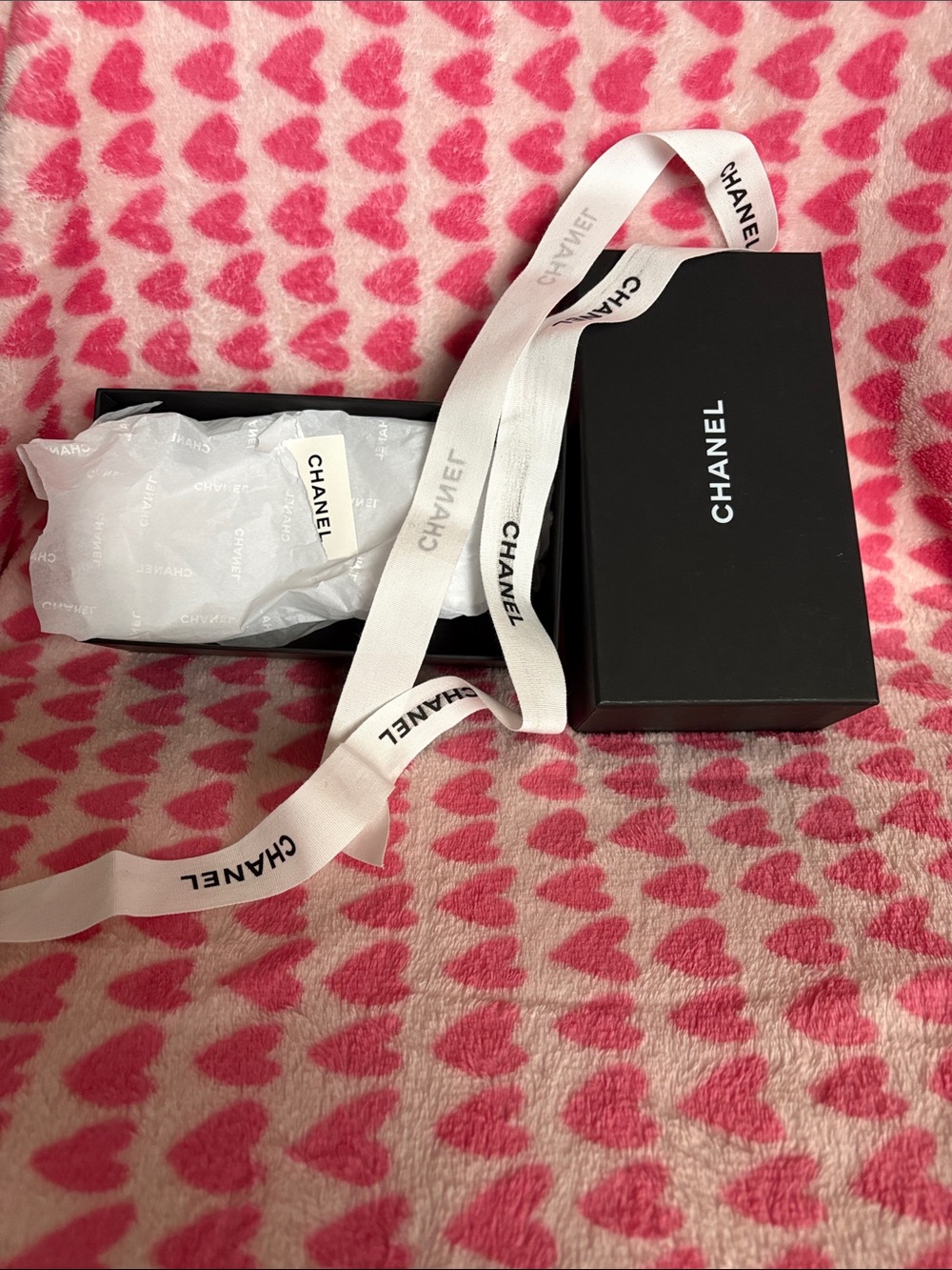 CHANEL Black Box with White Branded Ribbon